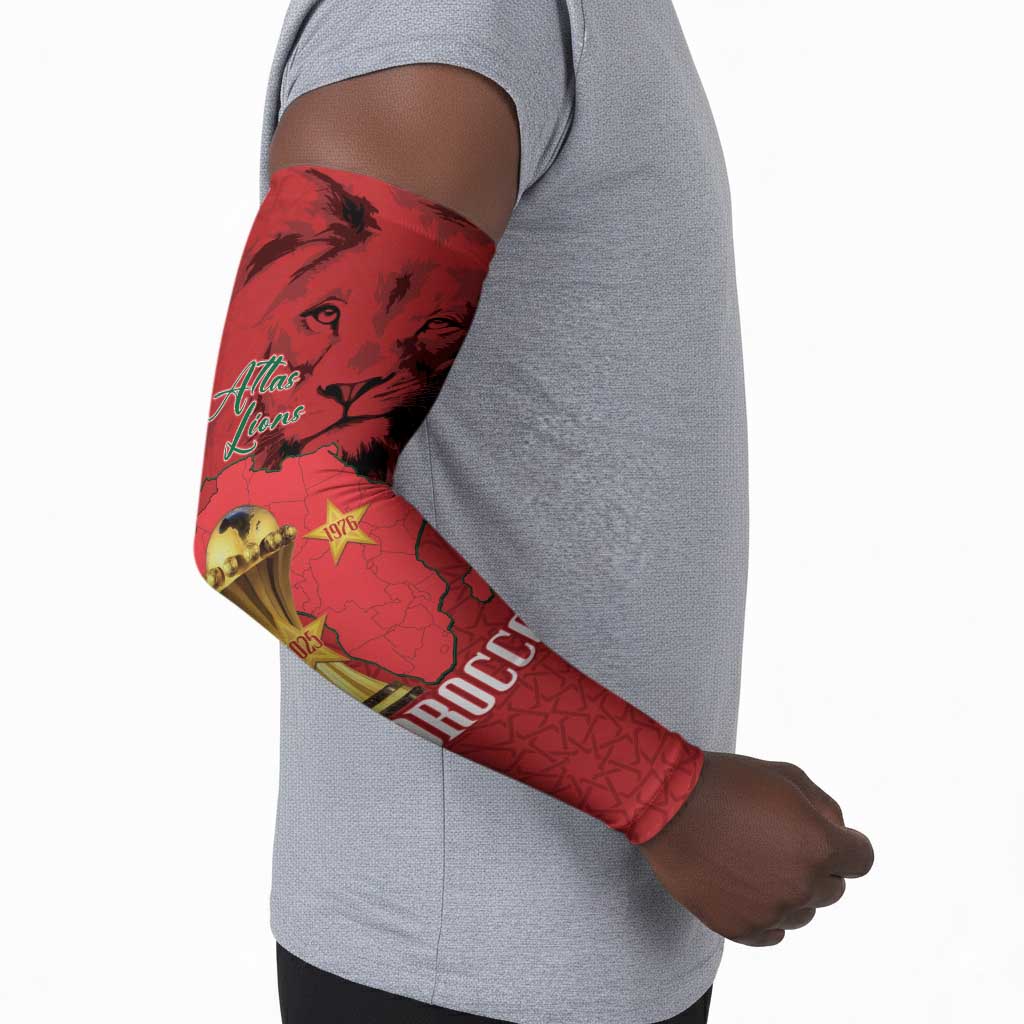 Morocco Football Custom Arm Sleeves Atlas Lions Champions African Red Islamic Pattern