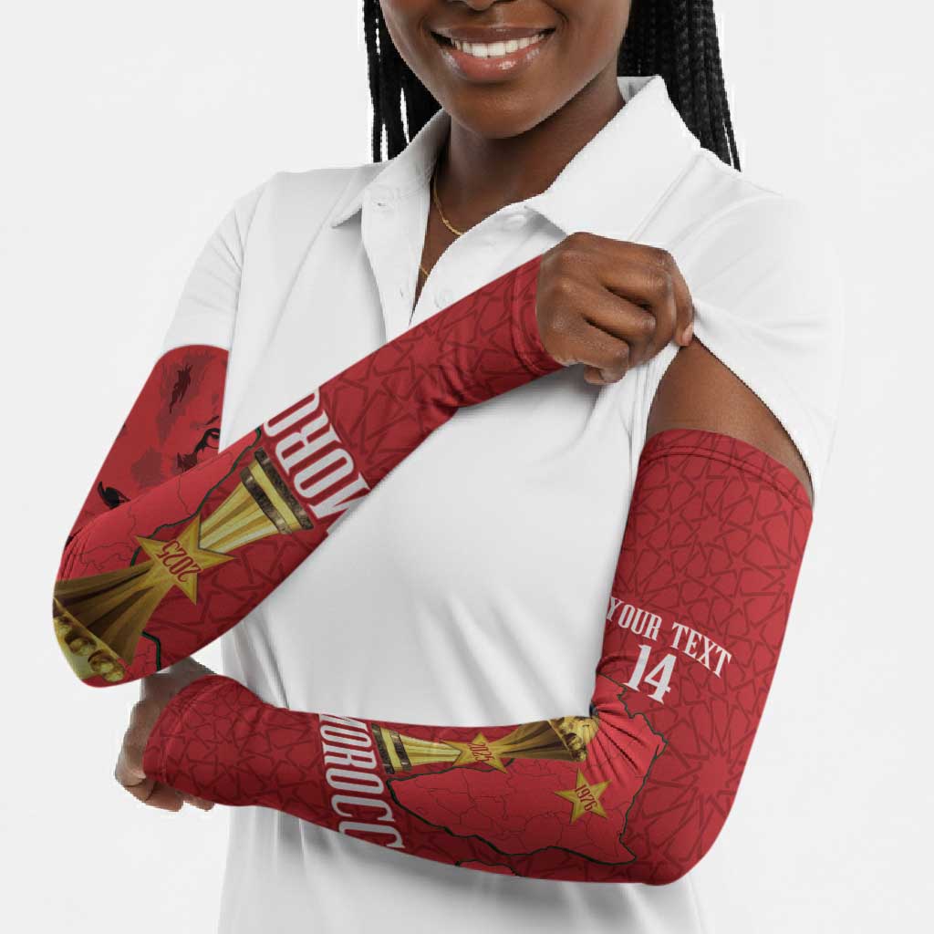 Morocco Football Custom Arm Sleeves Atlas Lions Champions African Red Islamic Pattern