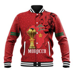 Morocco Football Custom Baseball Jacket Atlas Lions Champions African Red Islamic Pattern