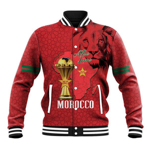 Morocco Football Custom Baseball Jacket Atlas Lions Champions African Red Islamic Pattern