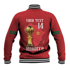 Morocco Football Custom Baseball Jacket Atlas Lions Champions African Red Islamic Pattern