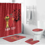Morocco Football Custom Bathroom Set Atlas Lions Champions African Red Islamic Pattern