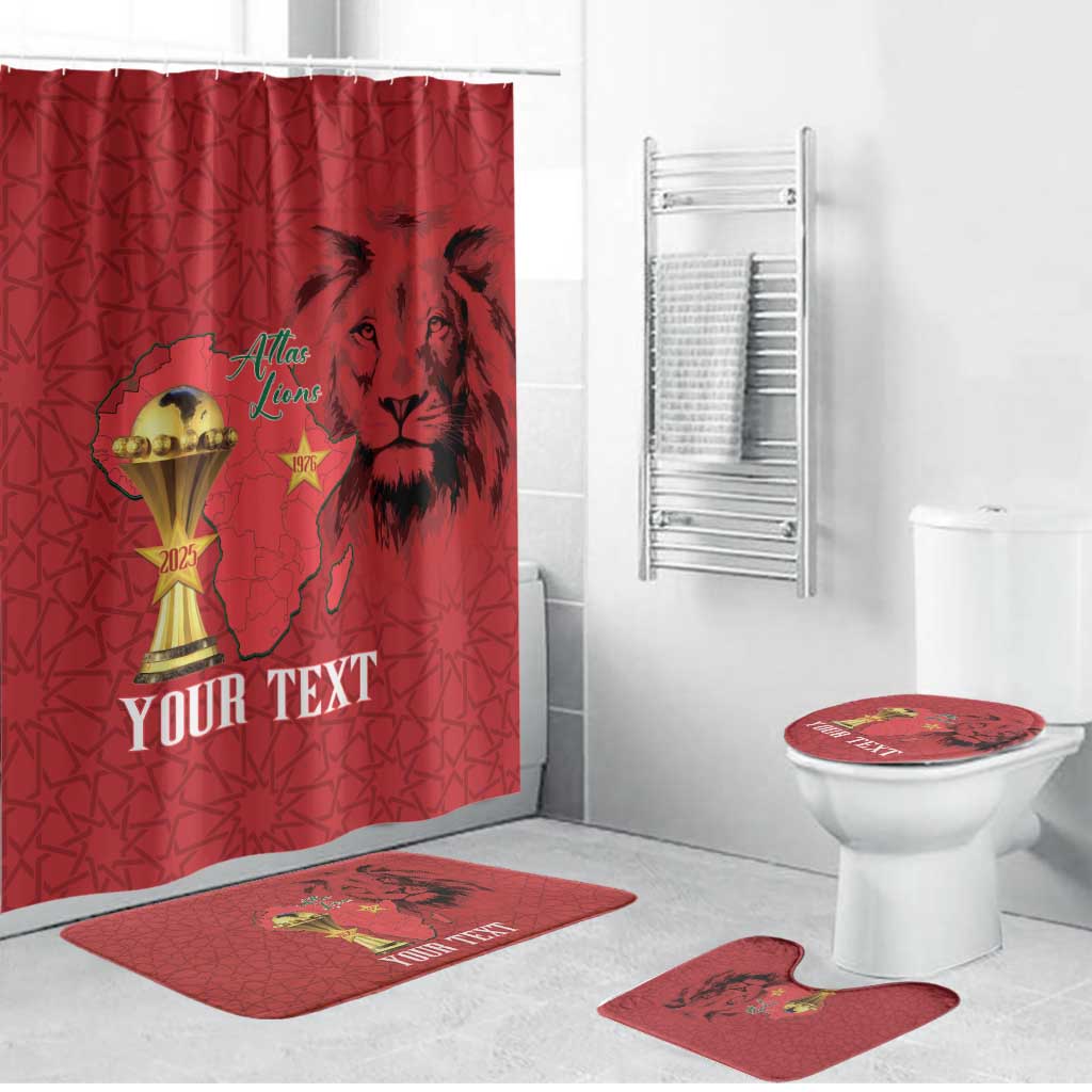 Morocco Football Custom Bathroom Set Atlas Lions Champions African Red Islamic Pattern