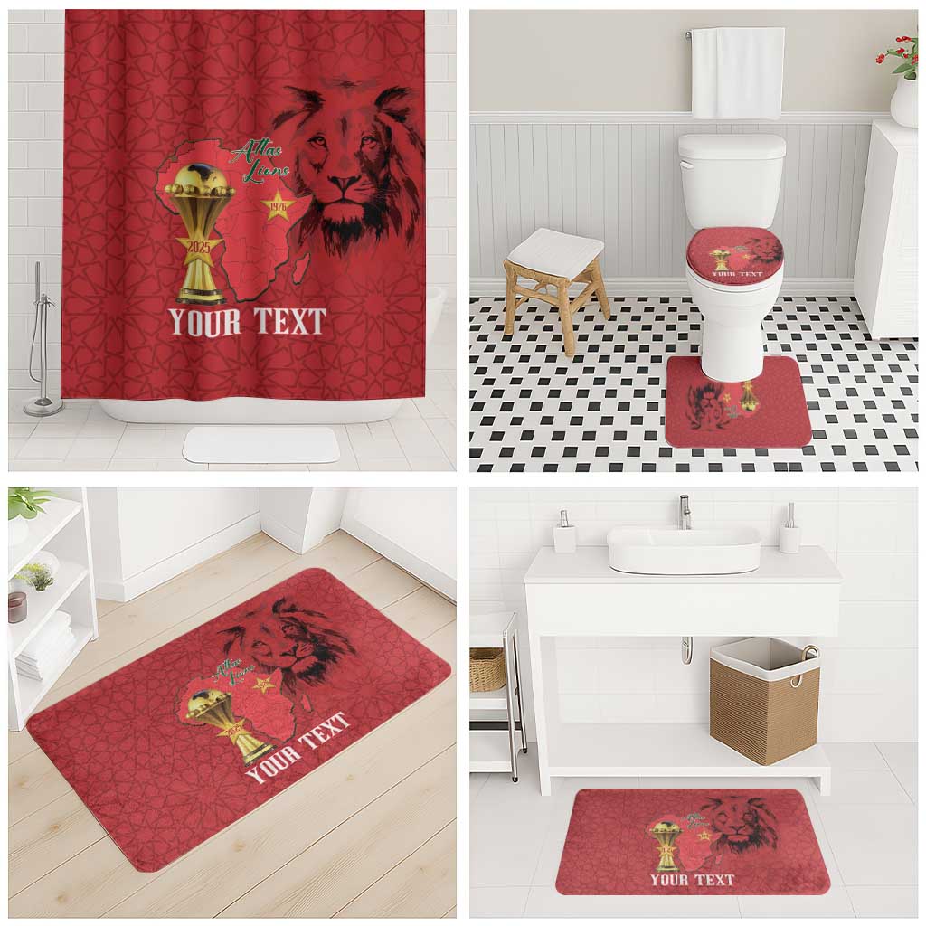 Morocco Football Custom Bathroom Set Atlas Lions Champions African Red Islamic Pattern
