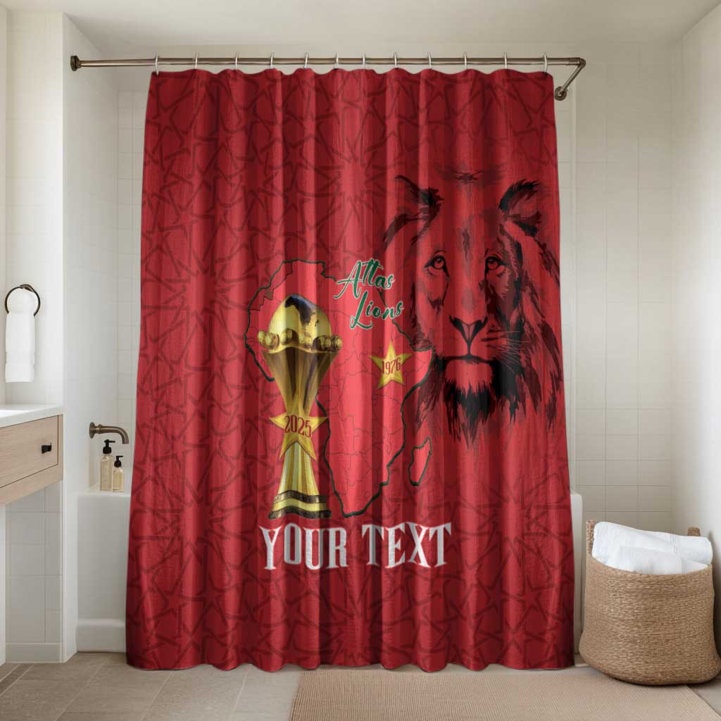 Morocco Football Custom Bathroom Set Atlas Lions Champions African Red Islamic Pattern