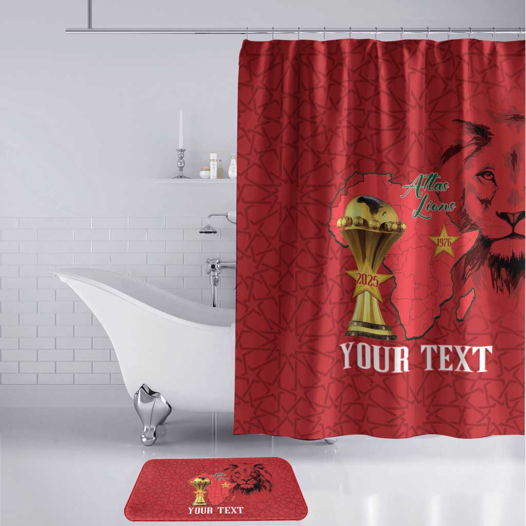 Morocco Football Custom Bathroom Set Atlas Lions Champions African Red Islamic Pattern