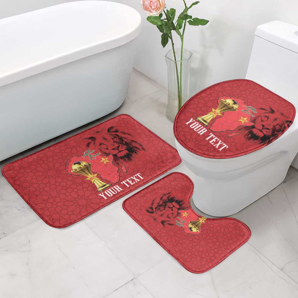 Morocco Football Custom Bathroom Set Atlas Lions Champions African Red Islamic Pattern