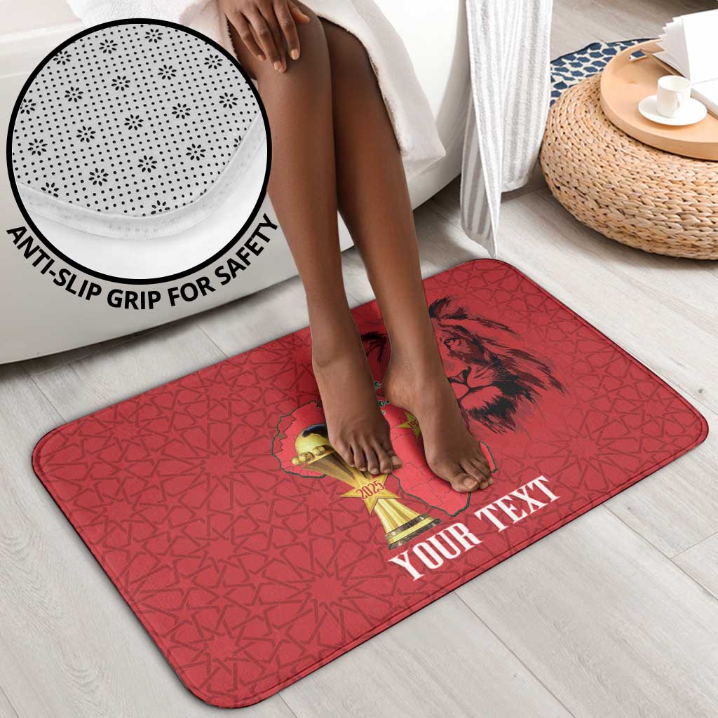 Morocco Football Custom Bathroom Set Atlas Lions Champions African Red Islamic Pattern