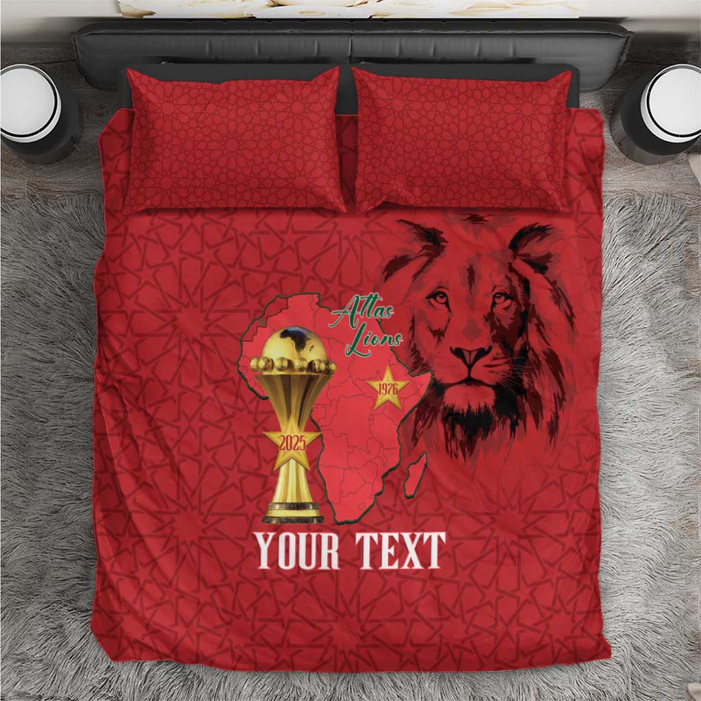Morocco Football Custom Bedding Set Atlas Lions Champions African Red Islamic Pattern