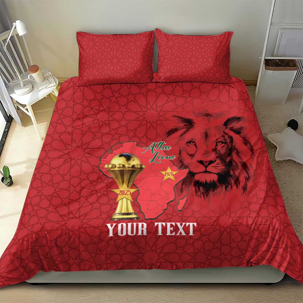 Morocco Football Custom Bedding Set Atlas Lions Champions African Red Islamic Pattern