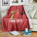 Morocco Football Custom Blanket Atlas Lions Champions African Red Islamic Pattern