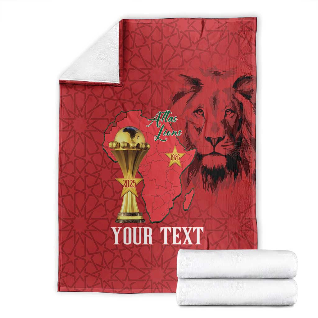 Morocco Football Custom Blanket Atlas Lions Champions African Red Islamic Pattern