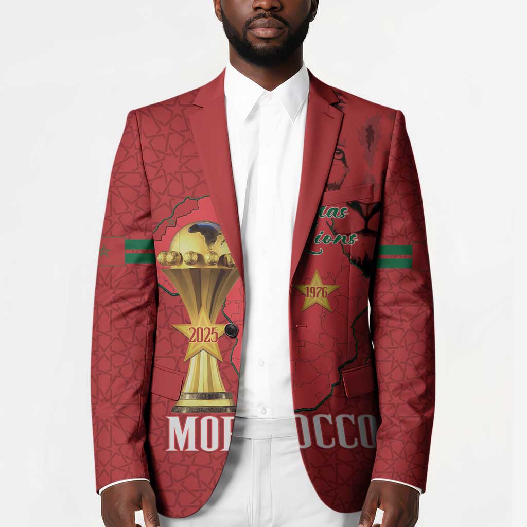 Morocco Football Custom Blazer Atlas Lions Champions African Red Islamic Pattern