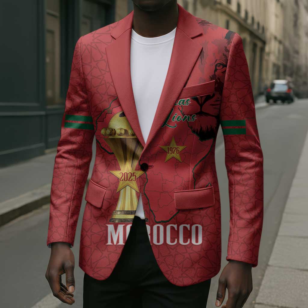 Morocco Football Custom Blazer Atlas Lions Champions African Red Islamic Pattern
