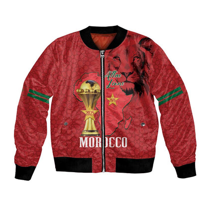 Morocco Football Custom Bomber Jacket Atlas Lions Champions African Red Islamic Pattern