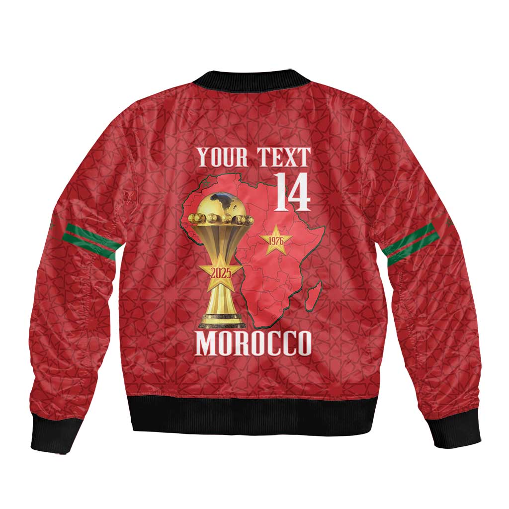 Morocco Football Custom Bomber Jacket Atlas Lions Champions African Red Islamic Pattern
