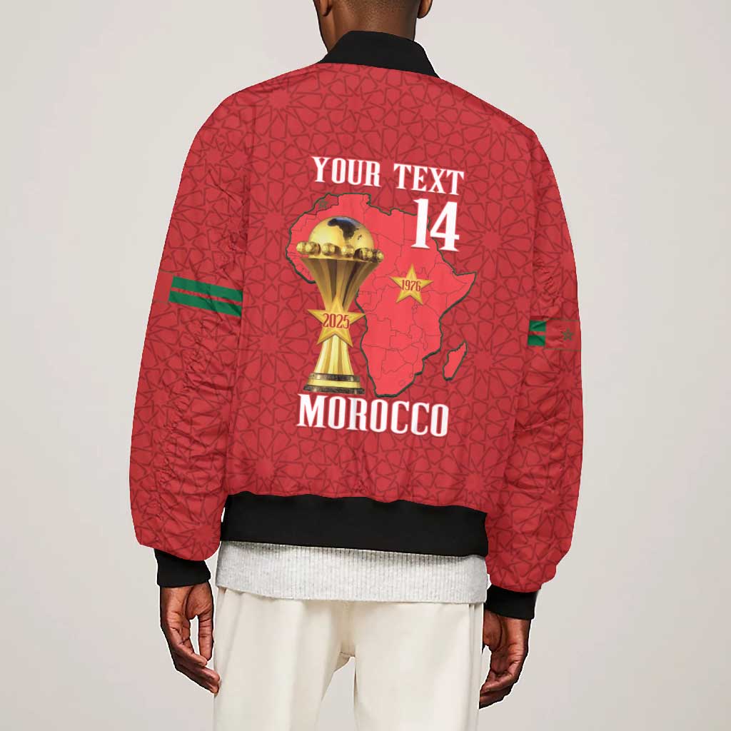 Morocco Football Custom Bomber Jacket Atlas Lions Champions African Red Islamic Pattern