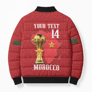 Morocco Football Custom Bomber Puffer Jacket Atlas Lions Champions African Red Islamic Pattern