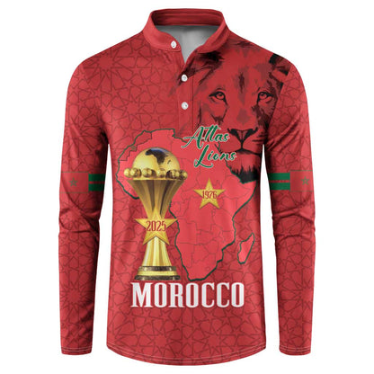 Morocco Football Custom Button Sweatshirt Atlas Lions Champions African Red Islamic Pattern