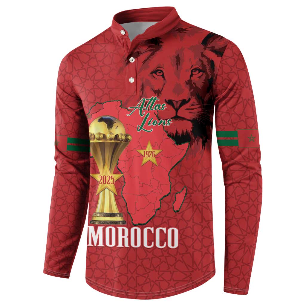 Morocco Football Custom Button Sweatshirt Atlas Lions Champions African Red Islamic Pattern