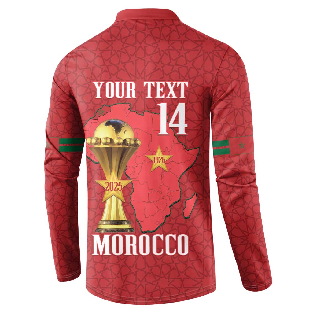 Morocco Football Custom Button Sweatshirt Atlas Lions Champions African Red Islamic Pattern