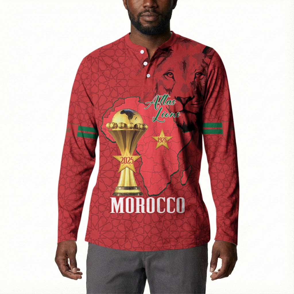 Morocco Football Custom Button Sweatshirt Atlas Lions Champions African Red Islamic Pattern