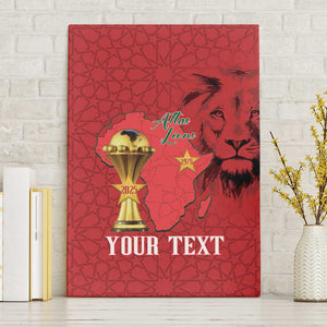 Morocco Football Custom Canvas Wall Art Atlas Lions Champions African Red Islamic Pattern