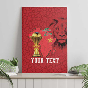 Morocco Football Custom Canvas Wall Art Atlas Lions Champions African Red Islamic Pattern