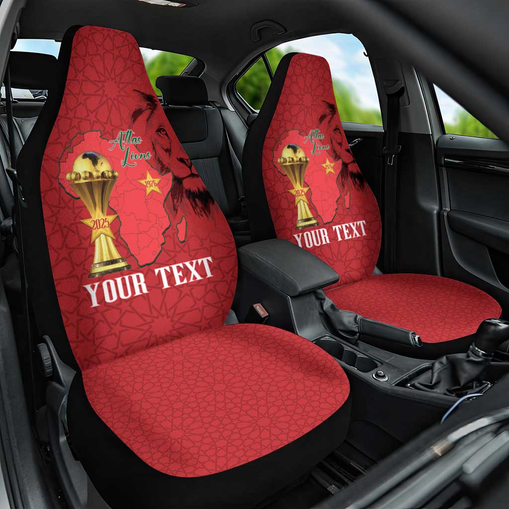 Morocco Football Custom Car Seat Cover Atlas Lions Champions African Red Islamic Pattern