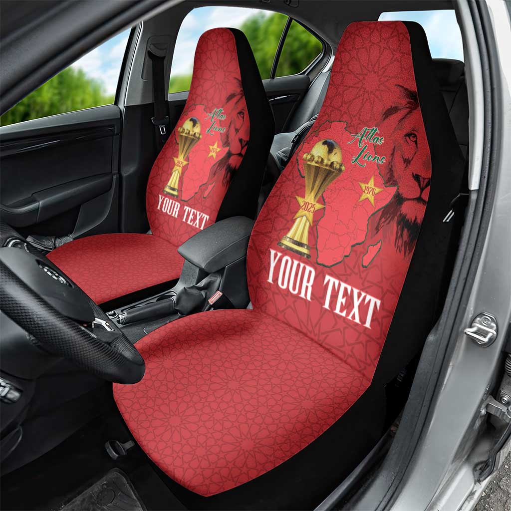 Morocco Football Custom Car Seat Cover Atlas Lions Champions African Red Islamic Pattern