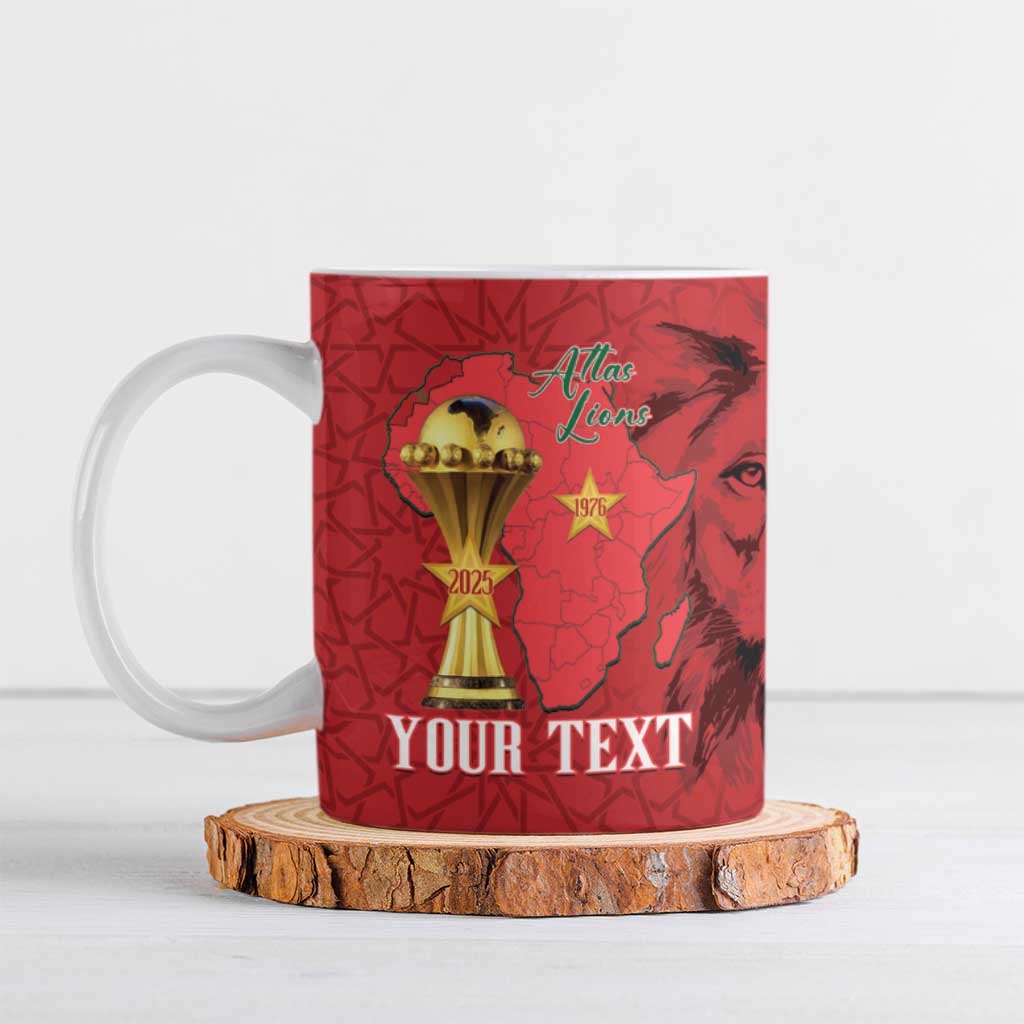 Morocco Football Custom Ceramic Mug Atlas Lions Champions African Red Islamic Pattern