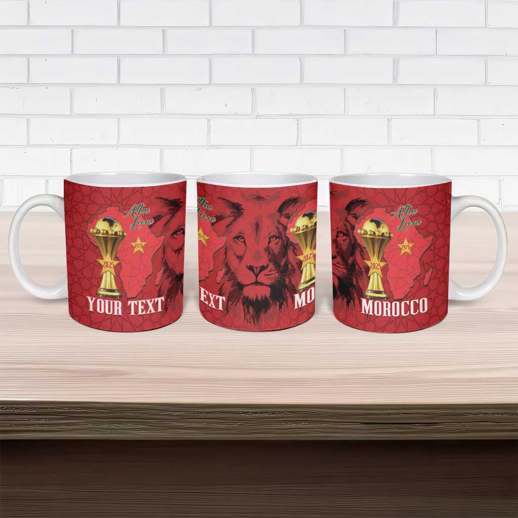 Morocco Football Custom Ceramic Mug Atlas Lions Champions African Red Islamic Pattern