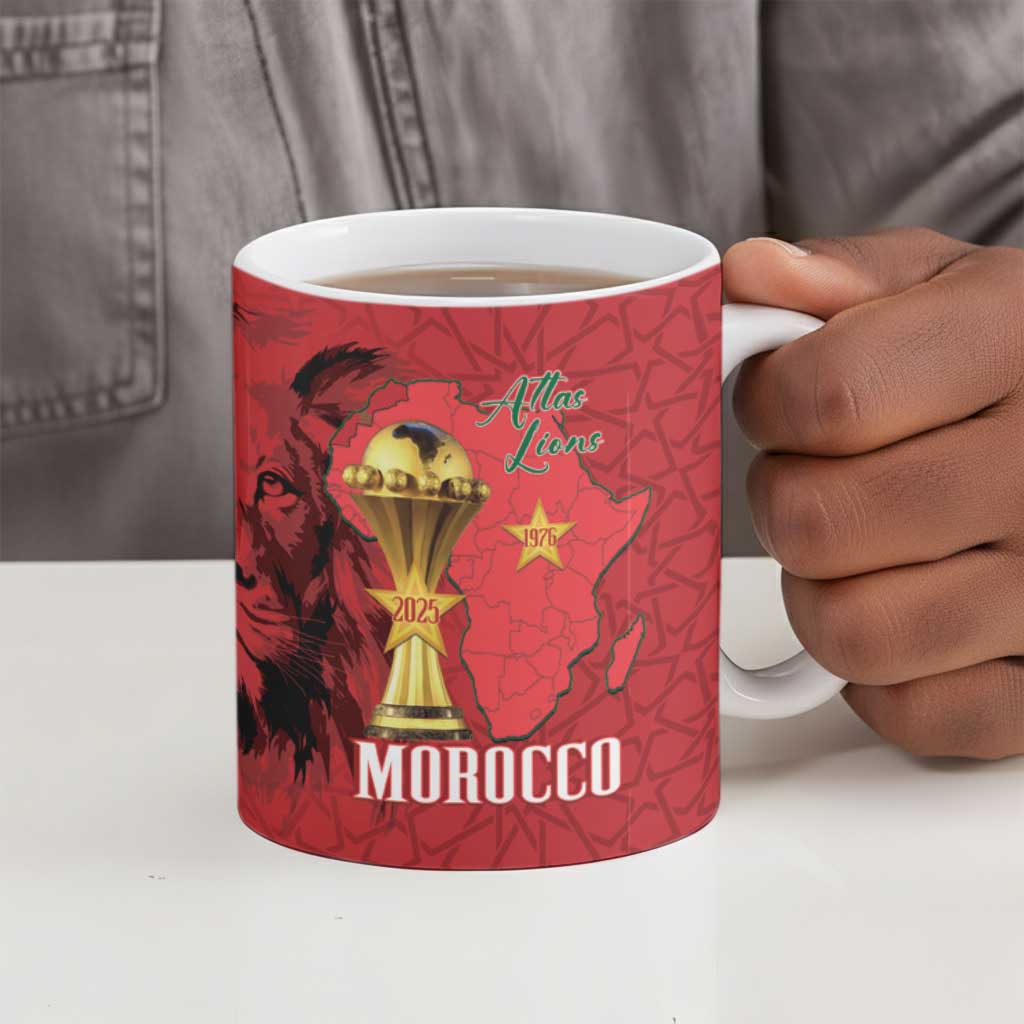 Morocco Football Custom Ceramic Mug Atlas Lions Champions African Red Islamic Pattern