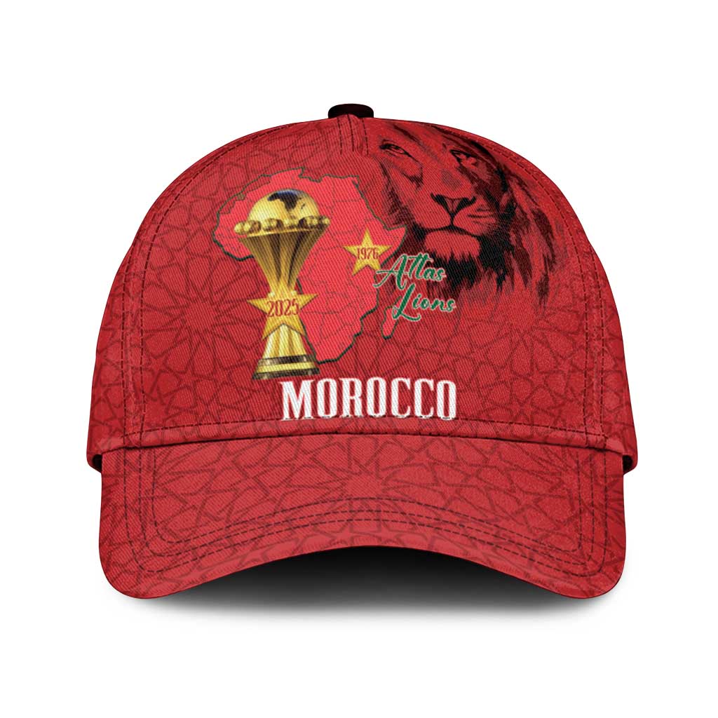 Morocco Football Classic Cap Atlas Lions Champions African Red Islamic Pattern