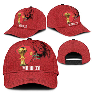 Morocco Football Classic Cap Atlas Lions Champions African Red Islamic Pattern