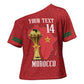 Morocco Football Custom Cross Shoulder Shirt Atlas Lions Champions African Red Islamic Pattern