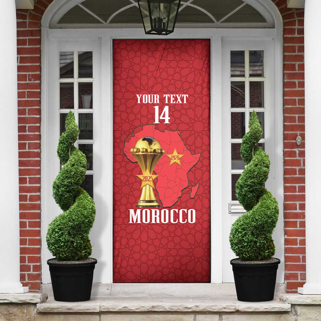 Morocco Football Custom Door Cover Atlas Lions Champions African Red Islamic Pattern