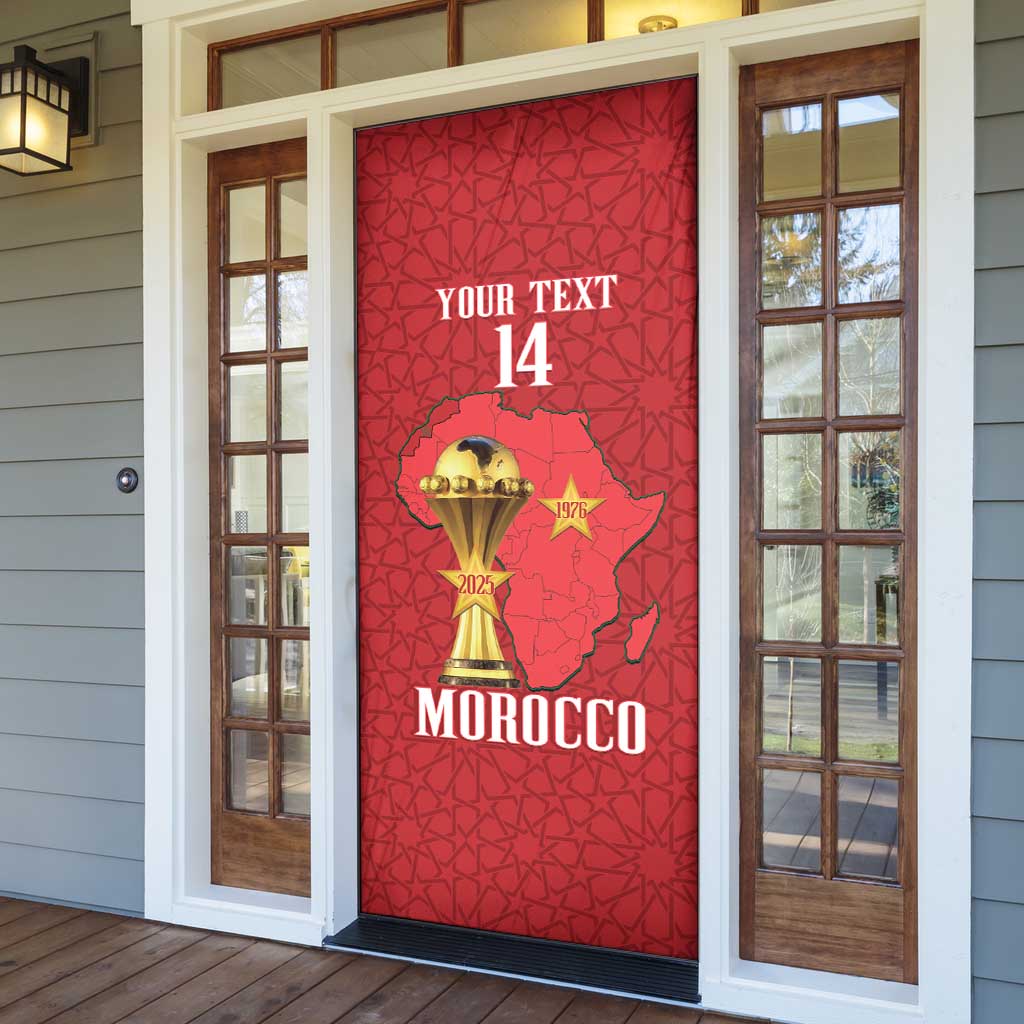 Morocco Football Custom Door Cover Atlas Lions Champions African Red Islamic Pattern