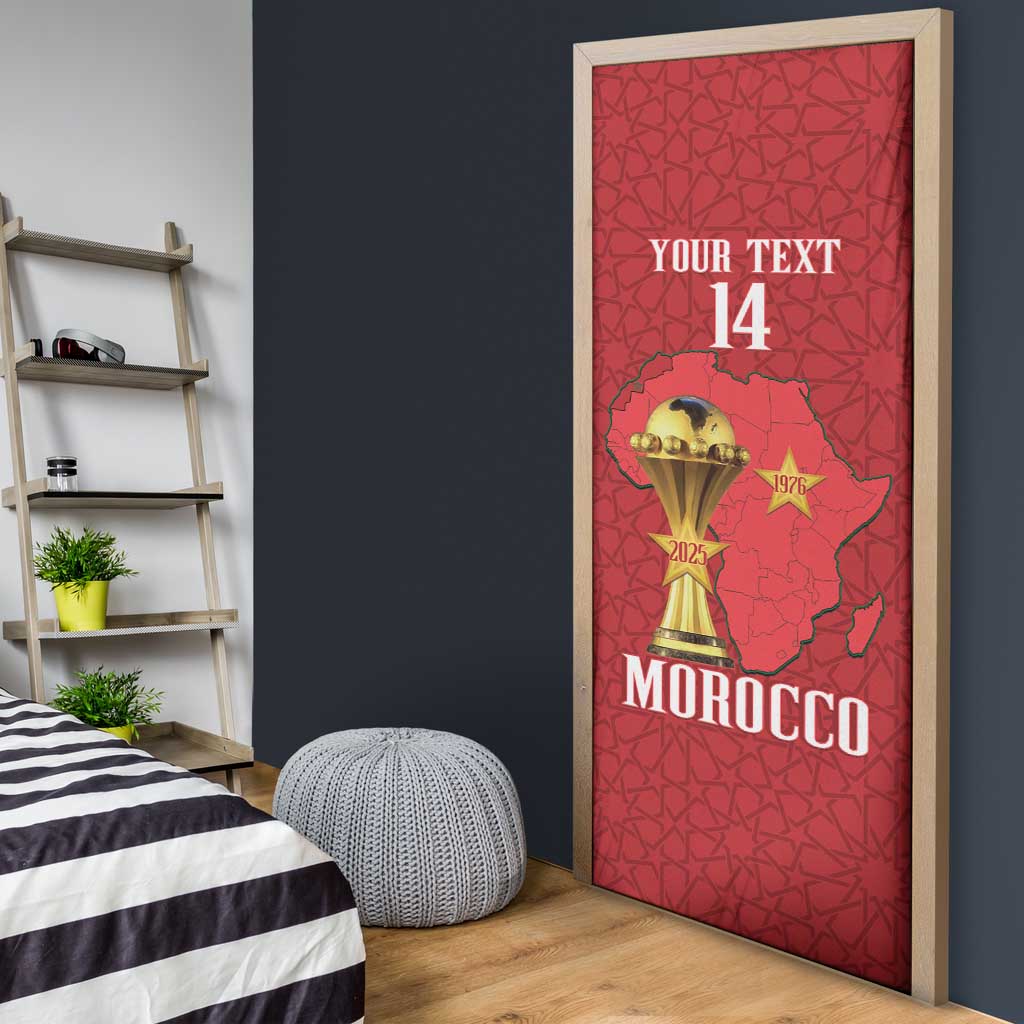 Morocco Football Custom Door Cover Atlas Lions Champions African Red Islamic Pattern