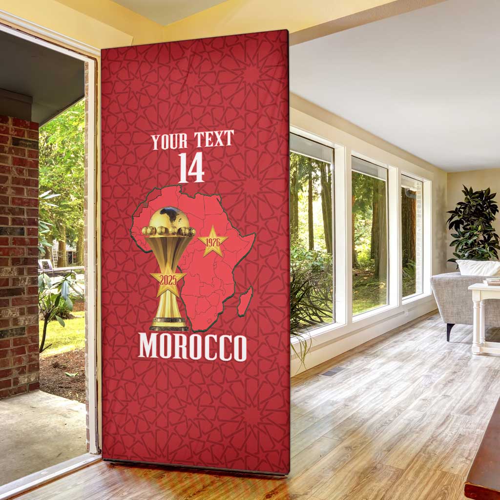 Morocco Football Custom Door Cover Atlas Lions Champions African Red Islamic Pattern