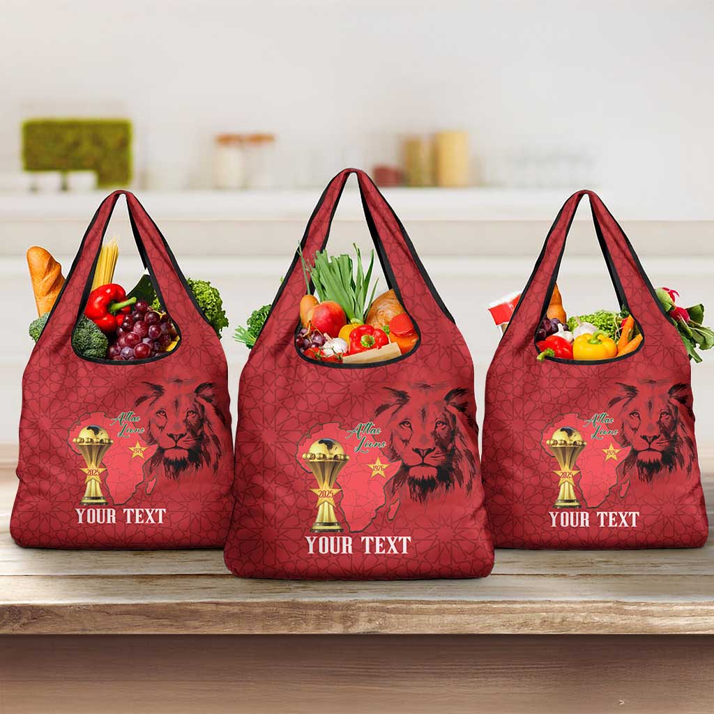 Morocco Football Custom Grocery Bag Atlas Lions Champions African Red Islamic Pattern