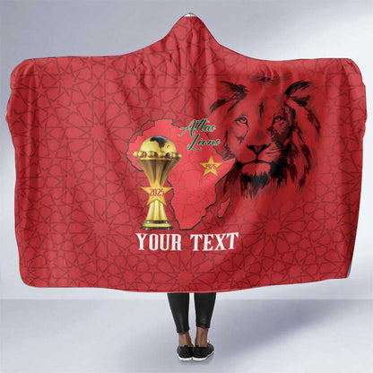 Morocco Football Custom Hooded Blanket Atlas Lions Champions African Red Islamic Pattern