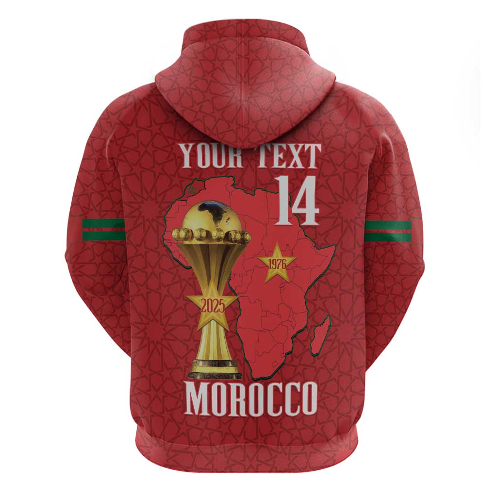 Morocco Football Custom Hoodie Atlas Lions Champions African Red Islamic Pattern