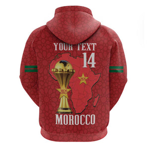 Morocco Football Custom Hoodie Atlas Lions Champions African Red Islamic Pattern
