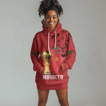 Morocco Football Custom Hoodie Dress Atlas Lions Champions African Red Islamic Pattern