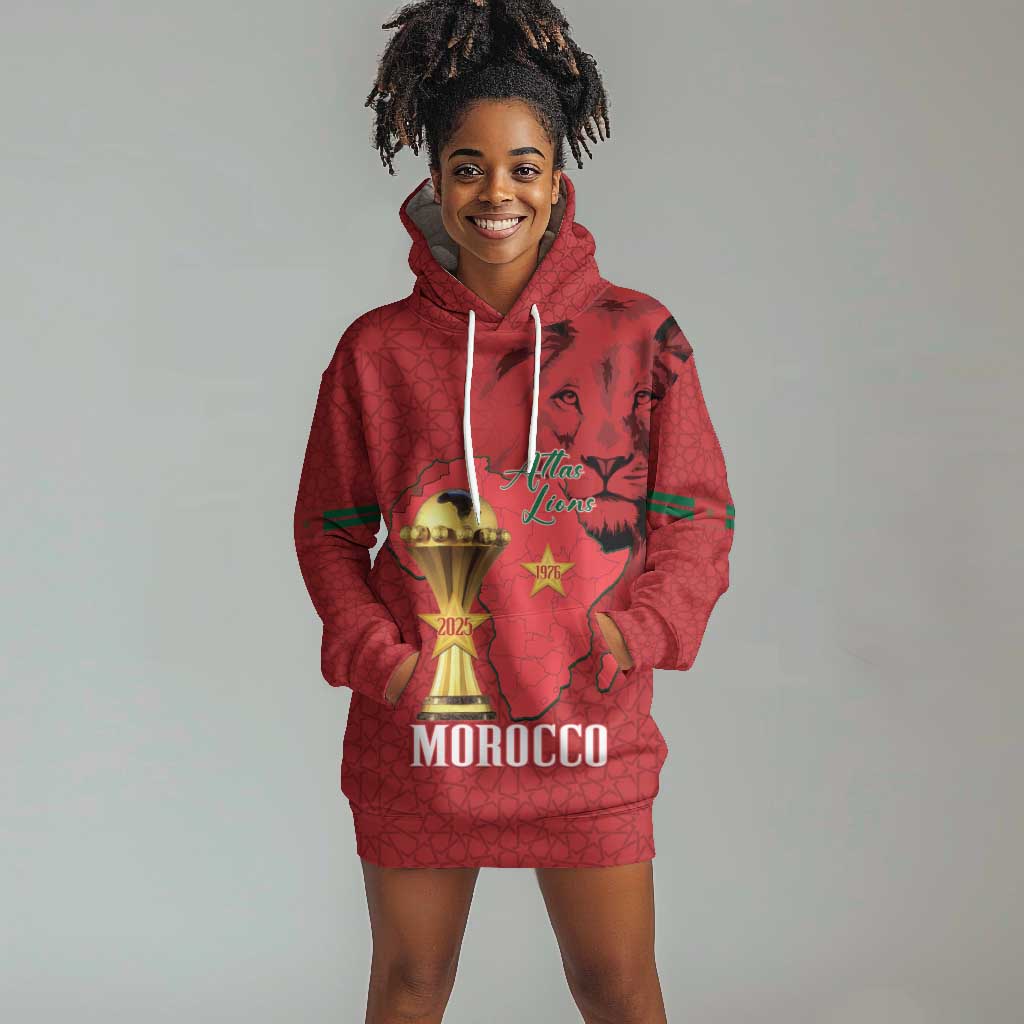 Morocco Football Custom Hoodie Dress Atlas Lions Champions African Red Islamic Pattern