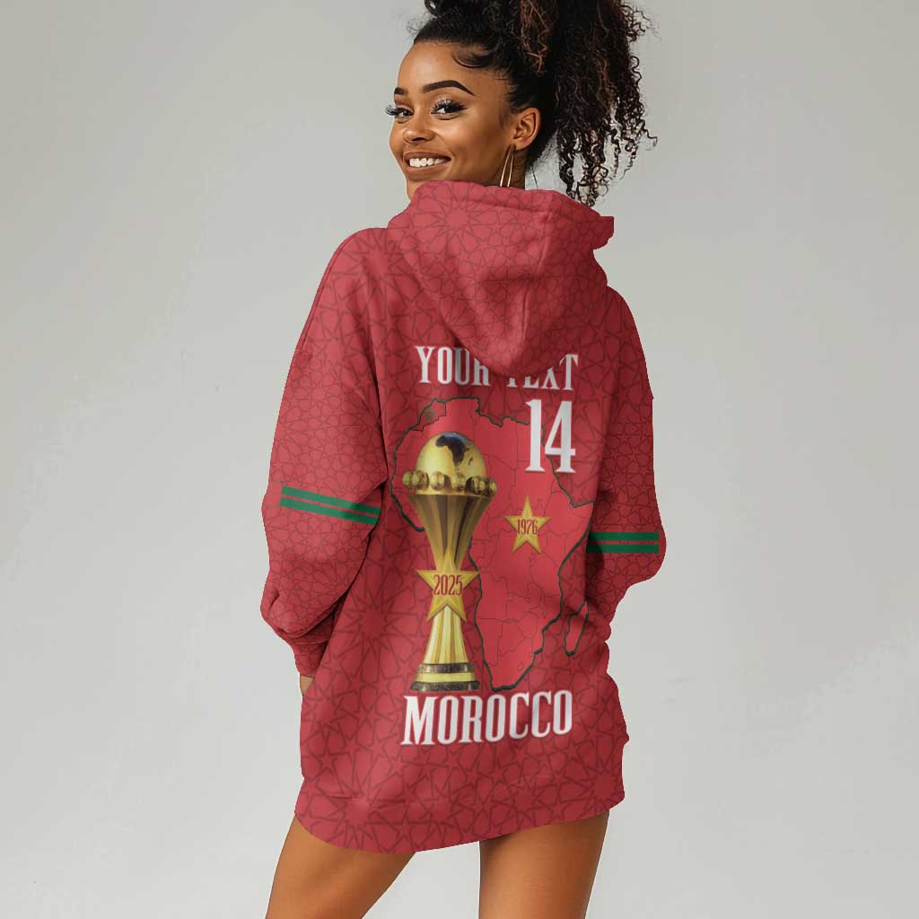 Morocco Football Custom Hoodie Dress Atlas Lions Champions African Red Islamic Pattern
