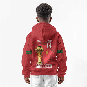 Morocco Football Custom Kid Hoodie Atlas Lions Champions African Red Islamic Pattern