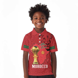 Morocco Football Custom Kid Polo Shirt Atlas Lions Champions African Red Islamic Pattern