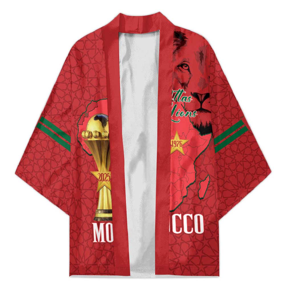 Morocco Football Custom Kimono Atlas Lions Champions African Red Islamic Pattern